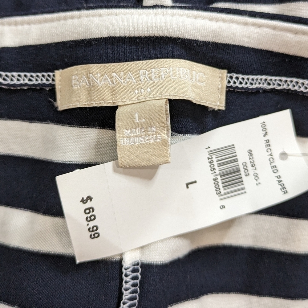 NWT Banana Republic Factory navy blue & white striped knee length dress L - Picture 6 of 8